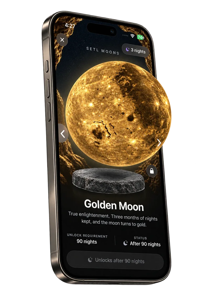 The SETL moon selector showing the Golden Moon, unlocked after 90 nights