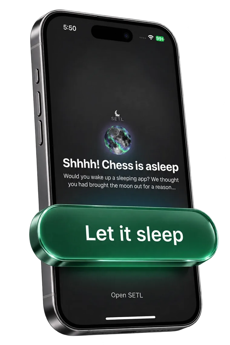 The SETL block screen: Shhhh, Chess is asleep, with a Let it sleep button