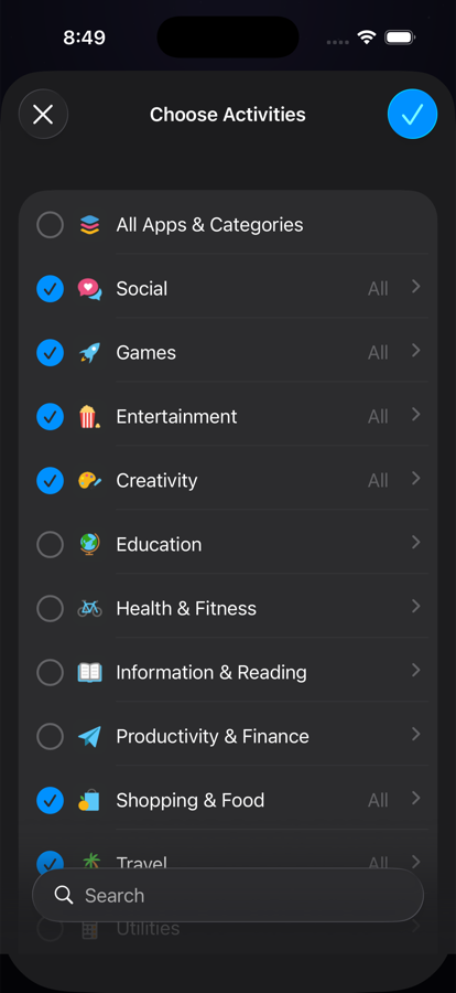 Choosing which app categories SETL blocks